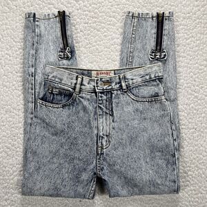 Vintage 80s Jordache Basics Girls Jeans Acid Wash Size 8 (23x22) Zipper Bows